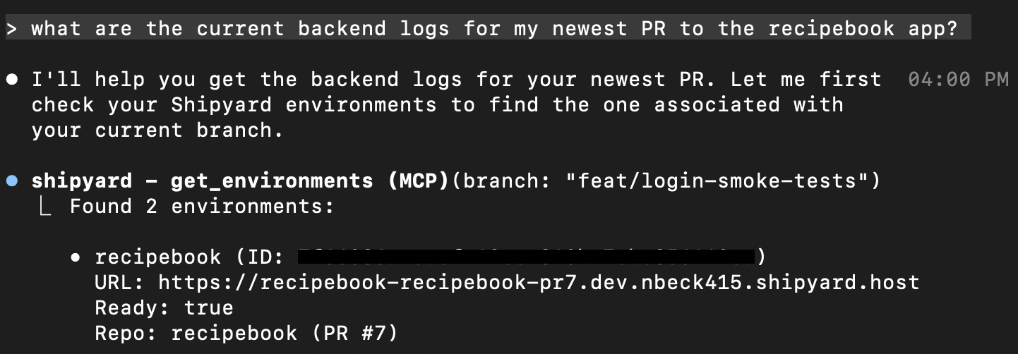 Using the MCP to connect to ephemeral environments