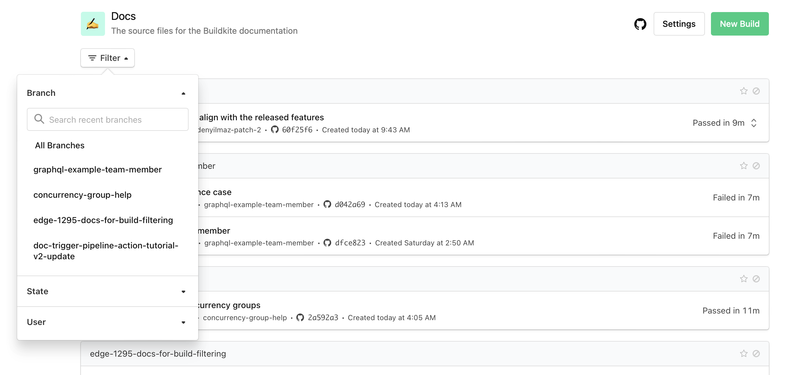 Buildkite dashboard