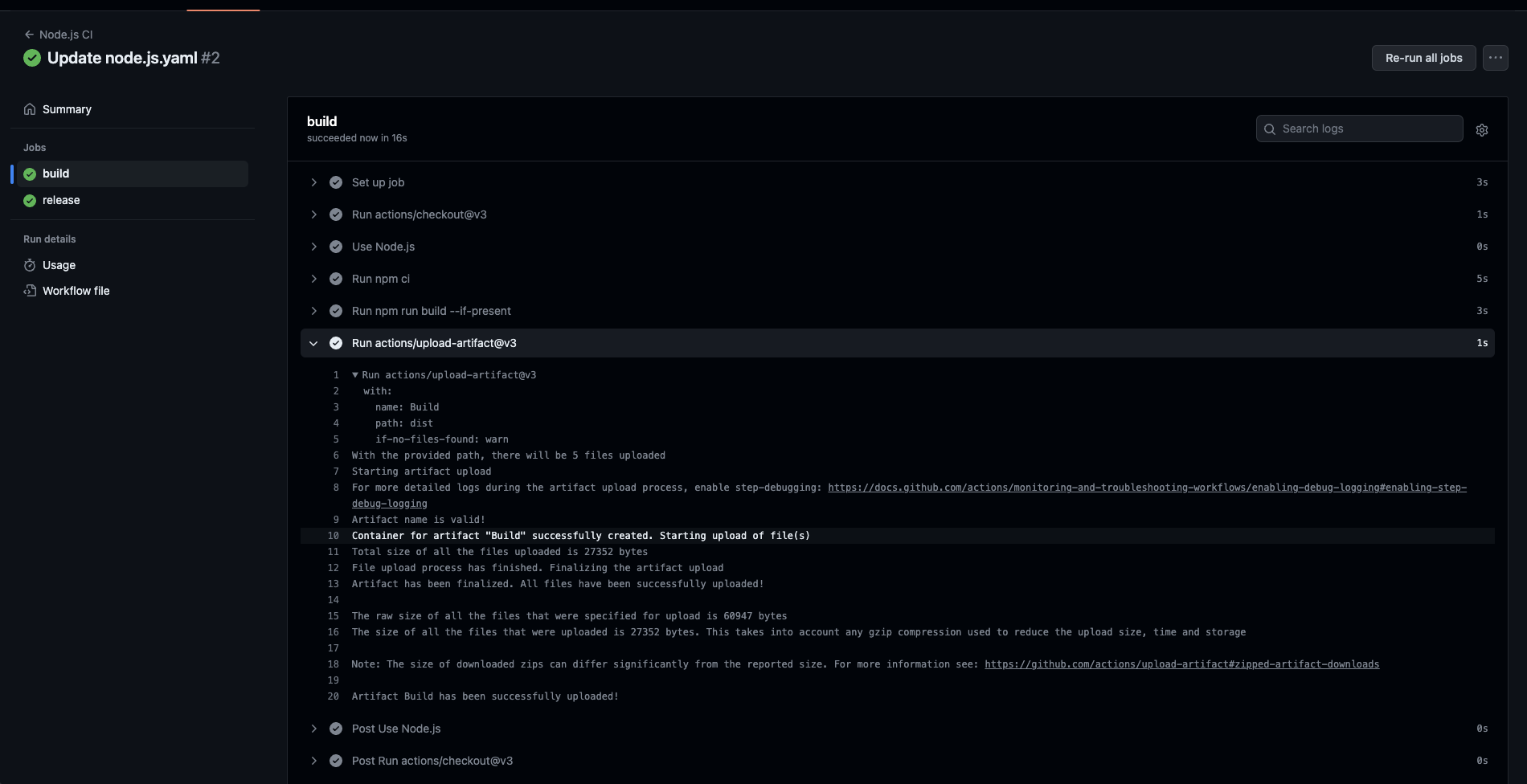 GitHub Actions dashboard