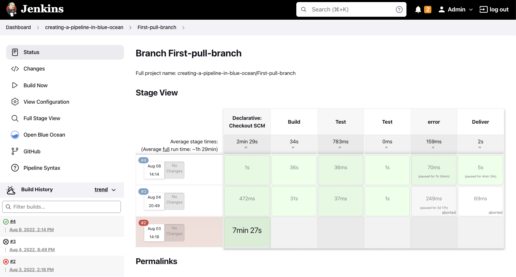 Jenkins dashboard