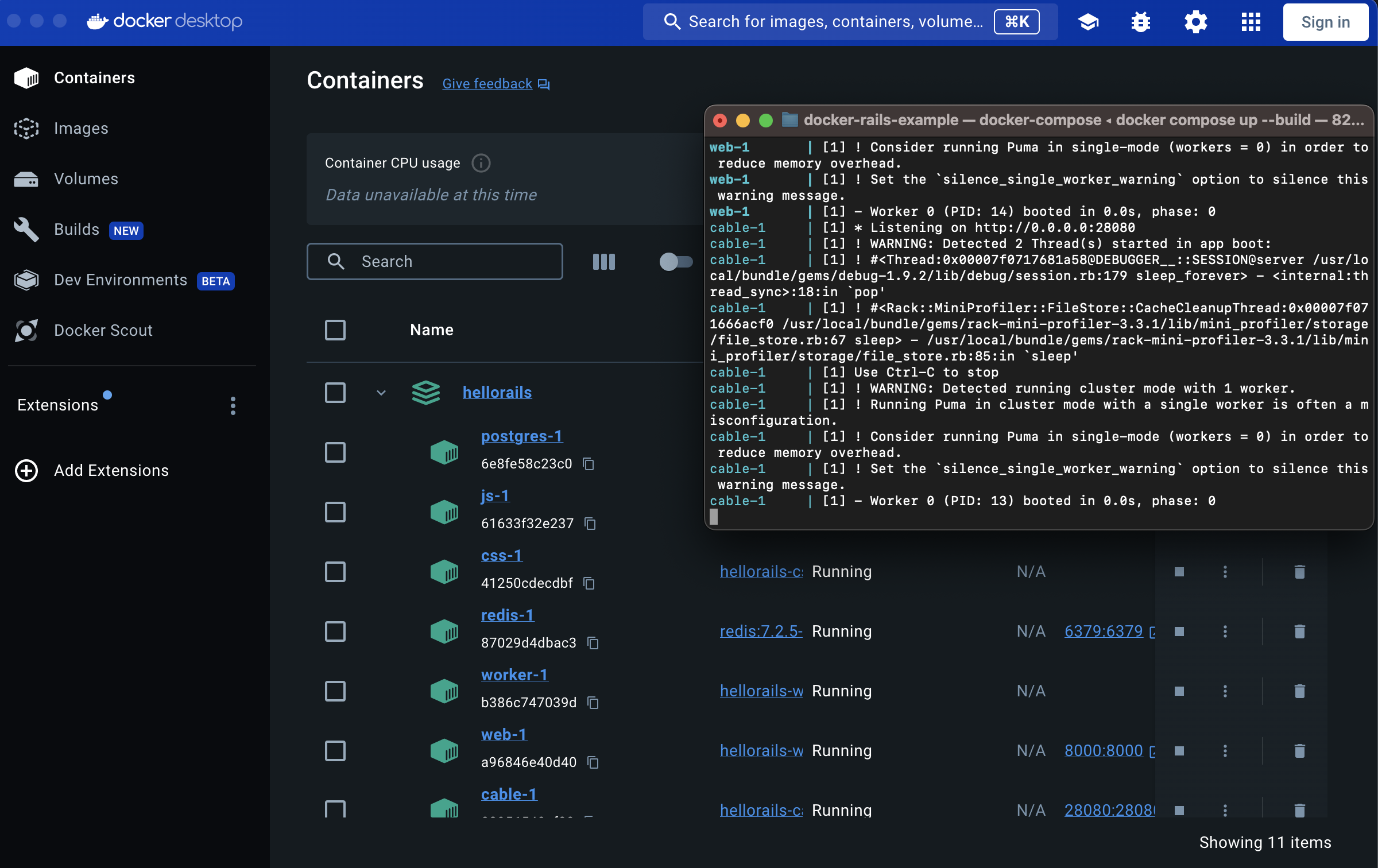 Docker Desktop and CLI running a multi-container application